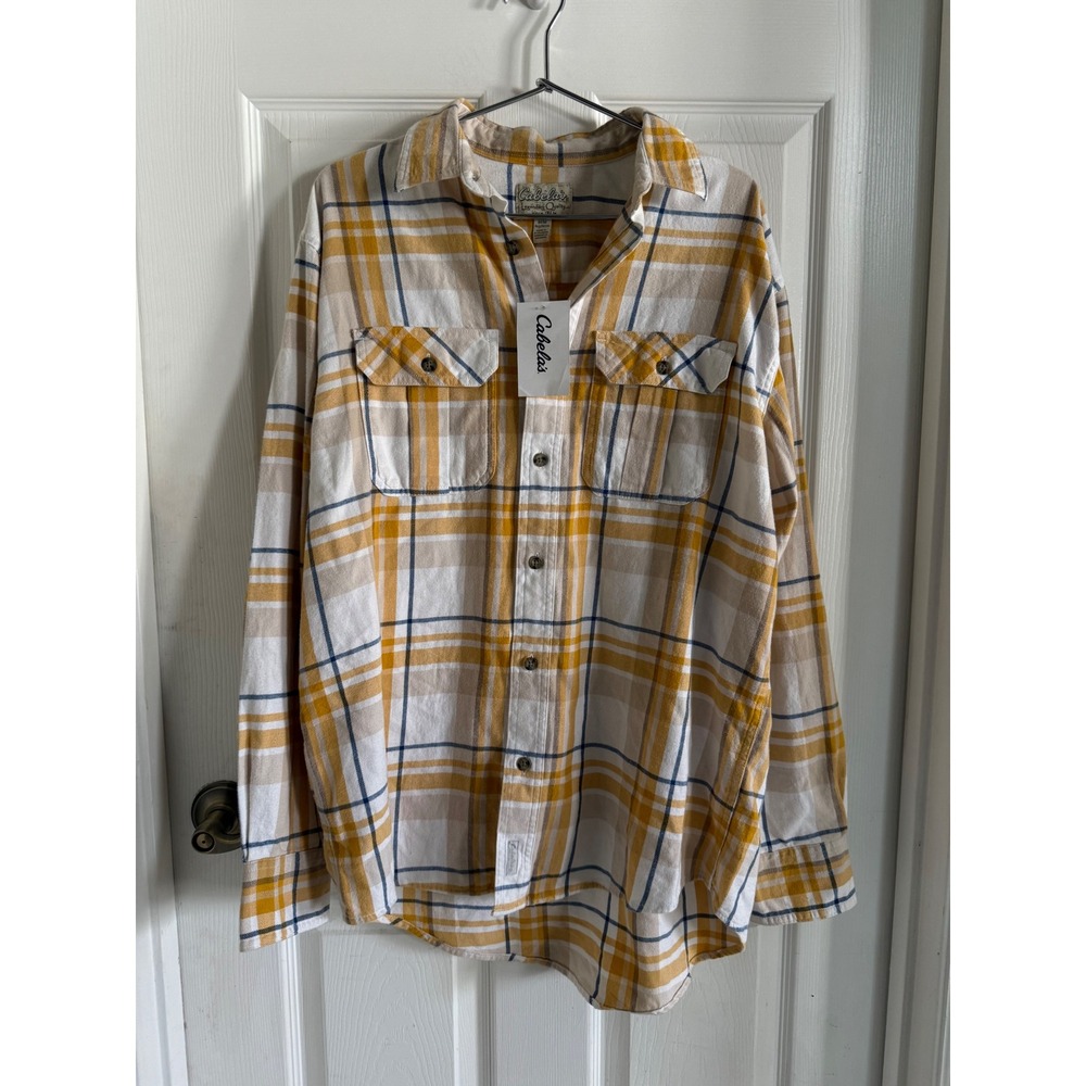 Cabelas Mens Golden Wheat Plaid Flannel Shirt Long Sleeve M10SH537GLDM Medium